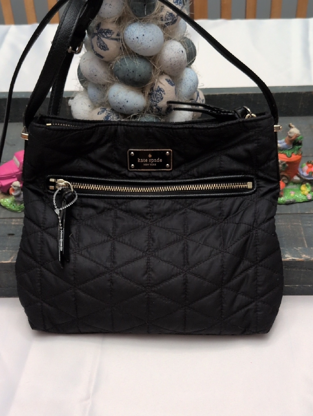 kate spade New York Wilson Road Black Quilted Crossbody Bag with Gold Hardware